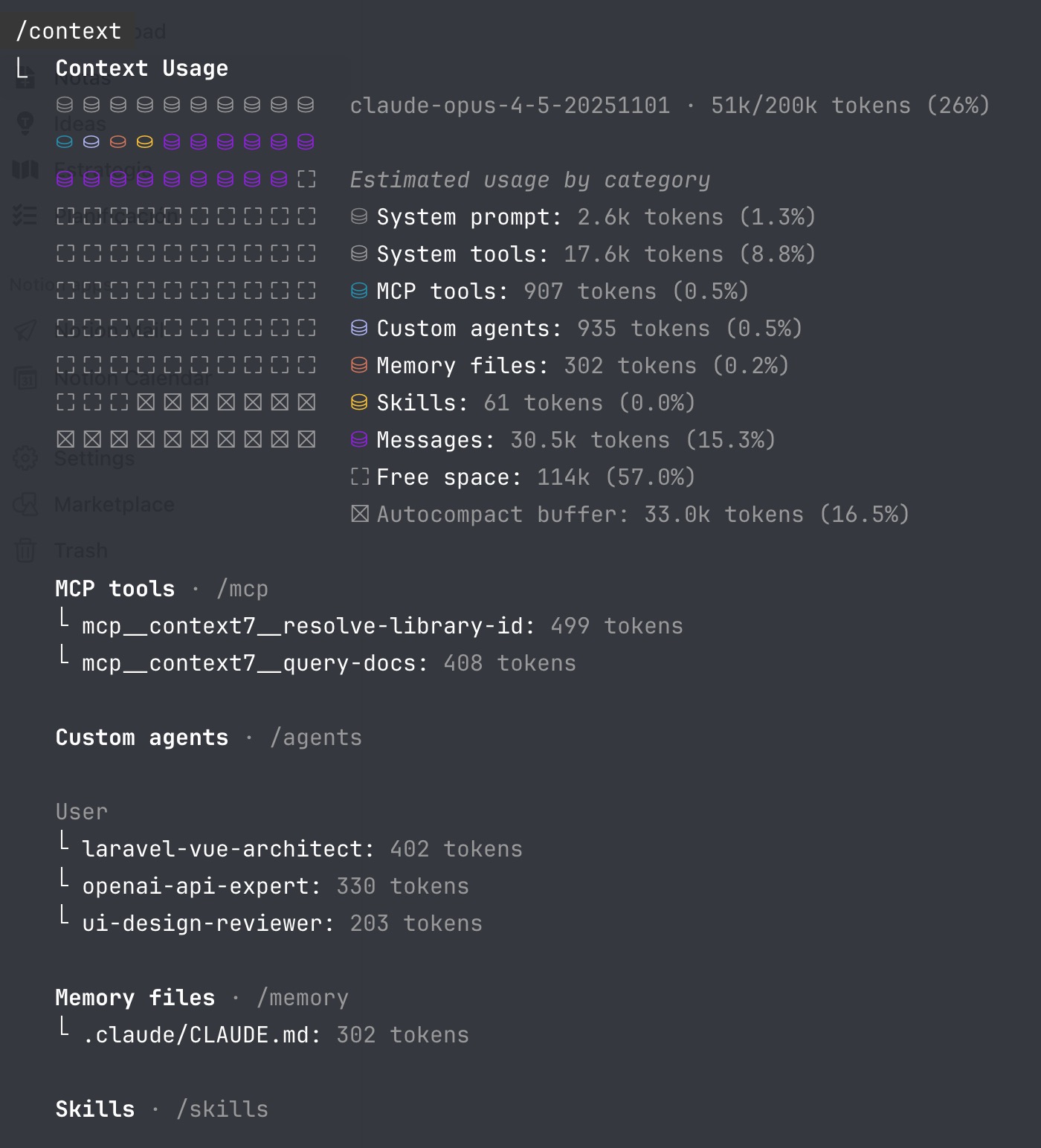 Claude Code /context command output