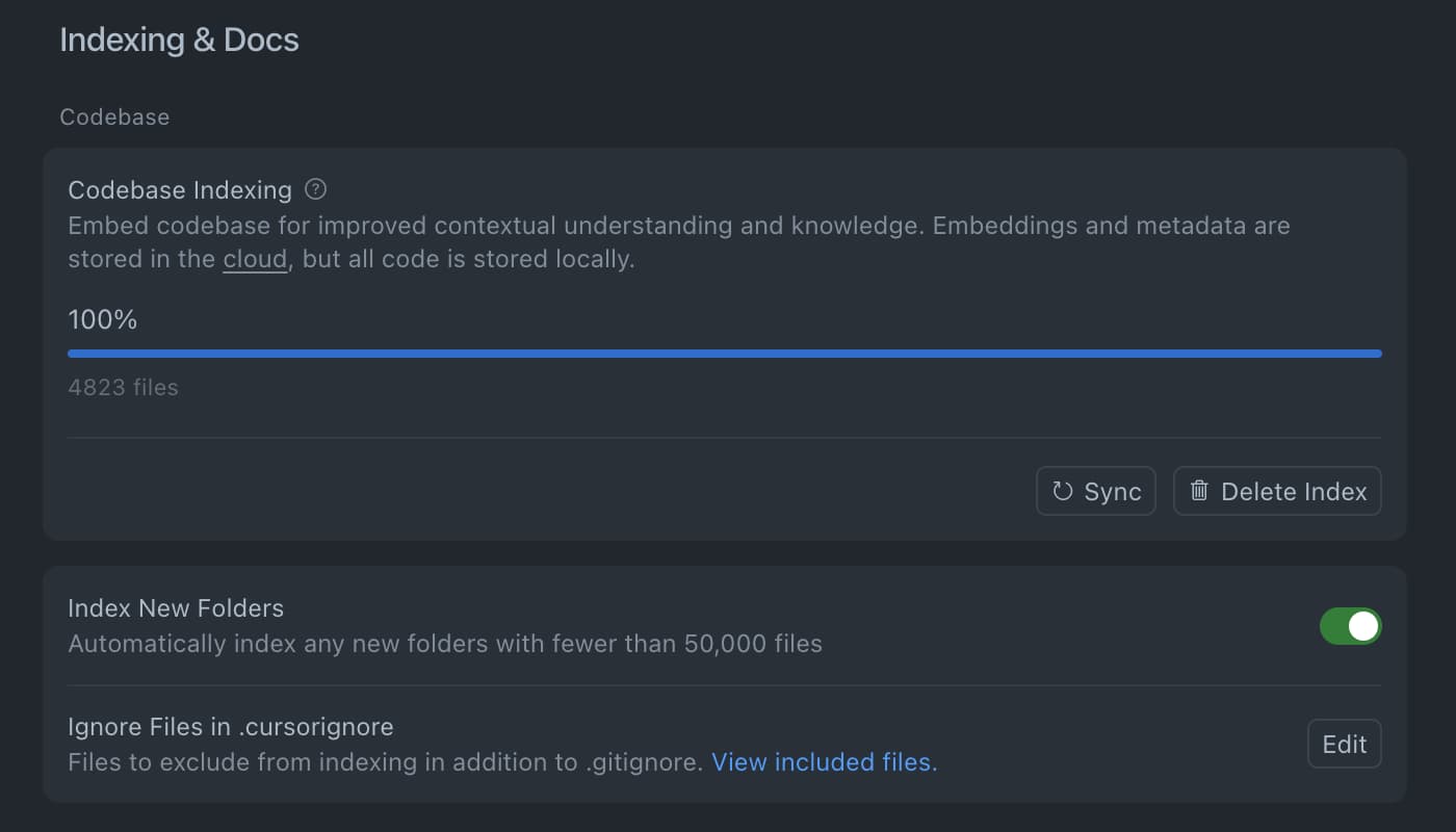 Cursor codebase indexing